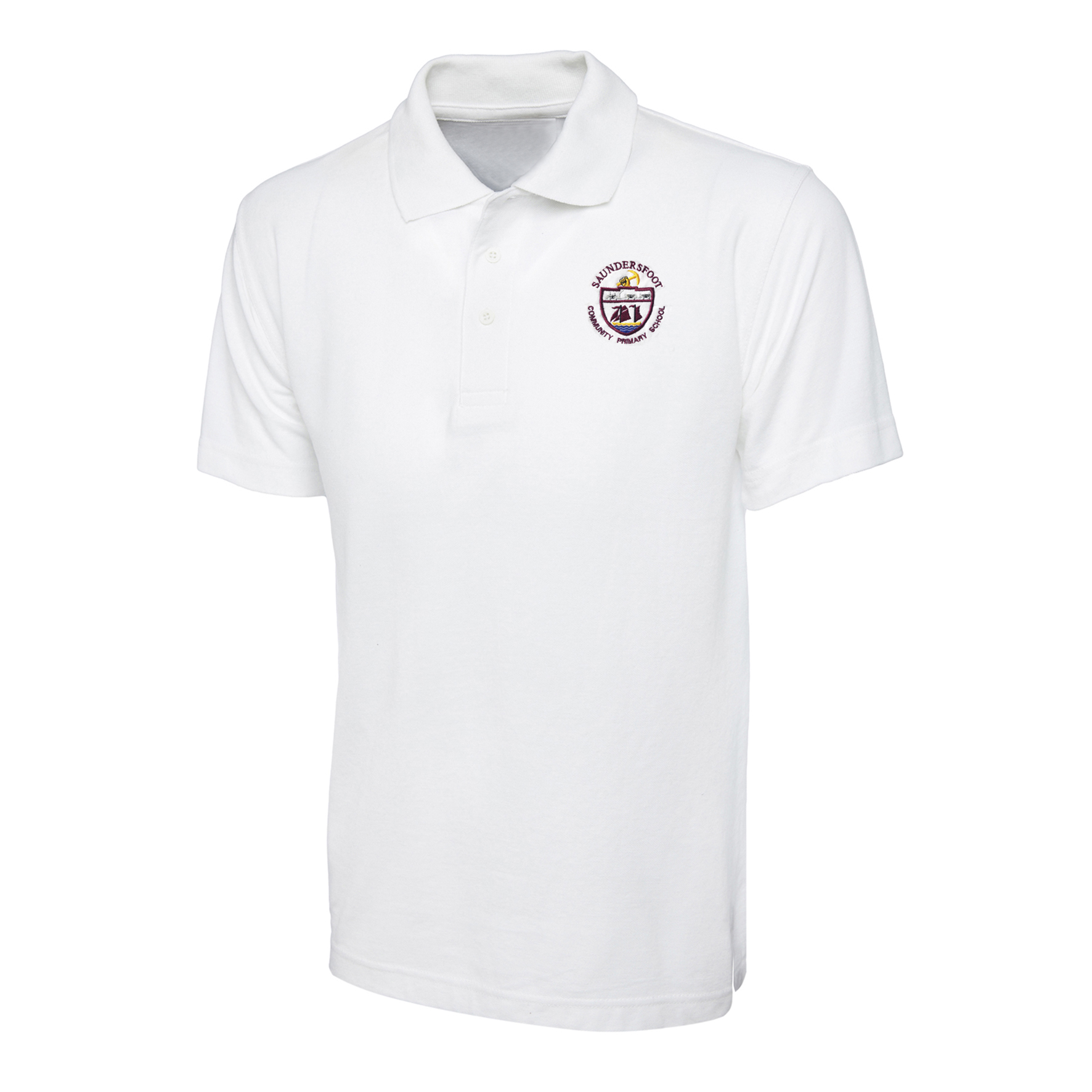 Saundersfoot CP School Unisex White Polo Shirt - Tees R Us Embroidery ...