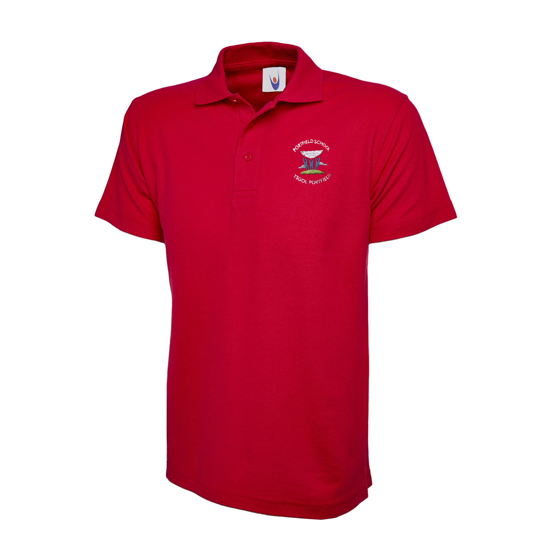 Ysgol Portfield Unisex Red Polo Shirt - Tees R Us Embroidery and Print