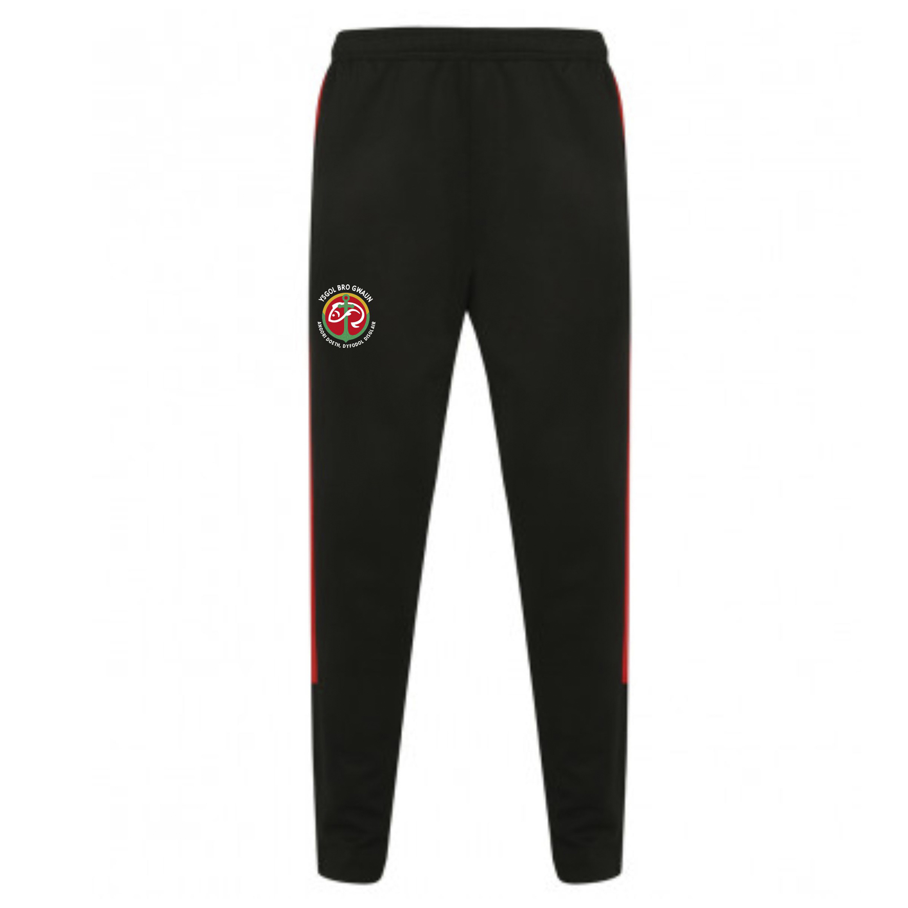 Ysgol Bro Gwaun Black & Red Knitted Sports Tracksuit Pants - R Us Embroidery and Print