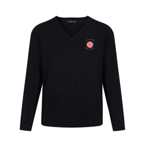 Ysgol Harri Tudur Black Embroidered Cotton V Neck Boys Jumper