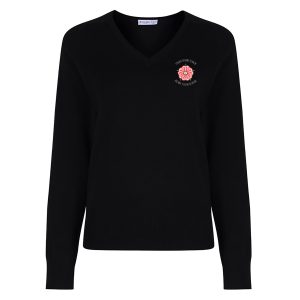 Ysgol Harri Tudur Embroidered Black Cotton V Neck Girls Jumper